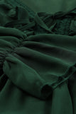 LC222686-9-S, LC222686-9-M, LC222686-9-L, LC222686-9-XL, Green Black /Beige Lacy V Neck Ruffled Mini Dress