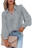 Women's Solid Color Button Up Puff Sleeve Blouse