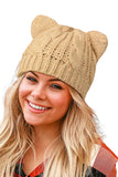 Women's Beige Cat Ear Cable Knitted Beanie Hat