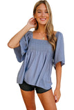 Women's Square Neck Wide Sleeves Smocked Top Flowy Babydoll Top