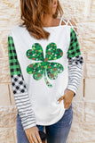 Women's St Patrick's Day Shirts Lace Up Cold Shoulder Plaid and Striped Sleeves Tops
