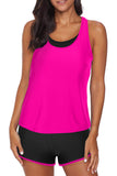 LC415772-6-S, LC415772-6-M, LC415772-6-L, LC415772-6-XL, LC415772-6-2XL, Rose 3pcs Athletic Tankini Swimsuit Tank Tops with Sports Bra and Boyshorts