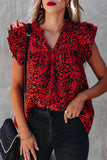 Women's Floral Print Sleeveless Blouse Tiered Flutter Sleeve V Neck Top