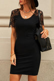Lace Sleeve Ribbed Bodycon Dress