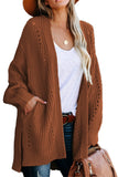 Wine Drop Sleeve Cable Knit Cardigan with Slits