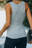 Grey Women's Split Neck Rib Knit Tank Top
