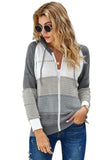 Zipped Front Colorblock Hollow-out Knit Hoodie