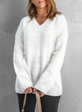 White/Black/Gray/Khaki V neck Drop Shoulder Knitted Sweater