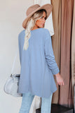 Women's Solid Color V Neck Long Sleeve Top Rib Knit High Low Shirt