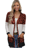 Leopard Print Color Block Open Front Sweater with Pockets