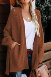 Wine Drop Sleeve Cable Knit Cardigan with Slits