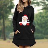 Womens Christmas Print Dress Santa Claus Hoodie Dress