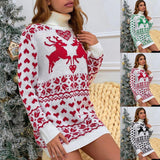 Women Turtleneck Reindeer Christmas Print Dress