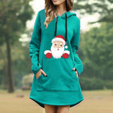 Womens Christmas Print Dress Santa Claus Hoodie Dress