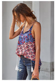 Women's Spaghetti Strap Floral Print Sleeveless Top V Neck String Camisole Tops