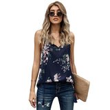 Women's Spaghetti Strap Floral Print Sleeveless Top V Neck String Camisole Tops