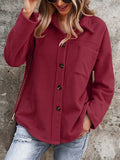 Women's Button Down Solid Flannel Shirt Jacket With Pocket