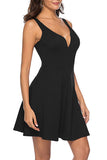 Notched Neck Sleeveless Mini Dress Black