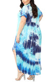 Plus Size Short Sleeve Tie Dye Maxi Dress Blue