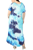 Plus Size Short Sleeve Tie Dye Maxi Dress Blue