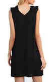 Casual Ruffle Plain V Neck Mini Dress Black