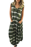 Summer Sleeveless Pocket V Neck Maxi Dress Green