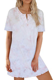 Women's Tie Dye Casual Tunic Swing T-Shirt Dress Short Sleeve Sleep Dress