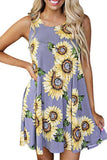 Women's Sunflower Sleeveless Summer Casual Swing Dress