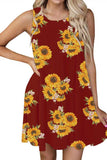 Women's Sleeveless Summer Floral Print Casual T-Shirt Dress
