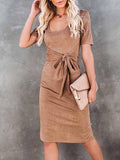 Solid Color Casual Short Sleeve Midi Dress