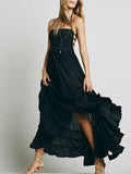 Halter Top Lace Up Back Tiered Ruffle Maxi Dress