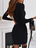 Long Sleeve Rib Knit Bodycon Dress Hollow out Front