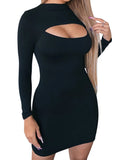Solid Color Long Sleeve Cut Out Tight Dress