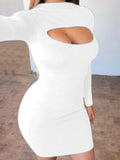 Solid Color Long Sleeve Cut Out Tight Dress