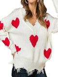 Women's Oversized Sweaters Heart Print Jumpers