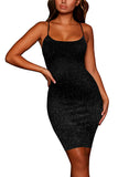 Open Back Glitter Strappy Sexy Bodycon Mini Club Dress Black