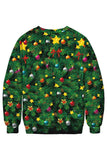 Christmas Dog Print Crew Neck Pullover Sweatshirt Green