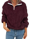 Plus Size 1/4 Zip Plain Fluffy Vintage Sweatshirts