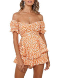 Sexy Off Shoulder Short Sleeves Layered Ruffle Romper