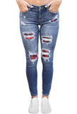Women'sLow rise Plaid Patches Ripped Jeans