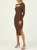 Rib Knit Long Sleeve Hollow Out Tight Sweater Dress