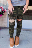 Women's Stretchy Lace Hollow Out Camo Print Skinny Leggings