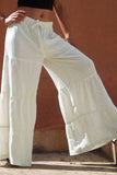 Plus Size Solid Drawstring Wide Leg Casual Bell Pants White