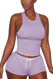 Women's Sexy Bodycon Tank Top And Shorts Set Sports Set Light Purple