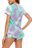 Short Sleeve T-Shirt And Shorts Tie Dye Pajama Set For Women