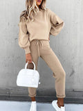 Lantern Sleeve Top With Jogger Sweatpants Track Suit