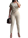 Womens Jogging Suits V Neck Top Long Pants Two Piece Outfits