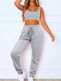 Womens Two Piece Outfit Crop Top Jogger Sweatpants