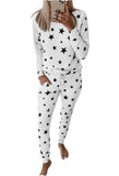 Star Print Long Sleeve Pajama Sets for Women Drawstring Waist Pants