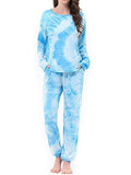 Women's Long Sleeve Tie Dye Pajamas Lounge Set Two Piece Matching Sets Loungewear